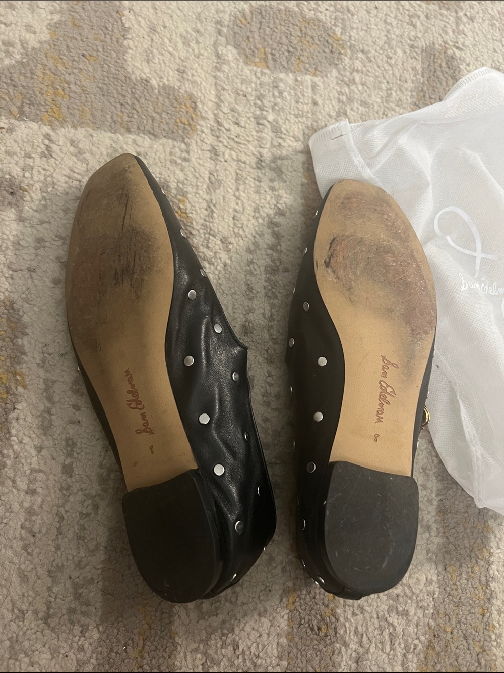 Sam Edelman Black Mary Jane Flats with Silver Studs and Gold Buckle - Picture 3 of 6